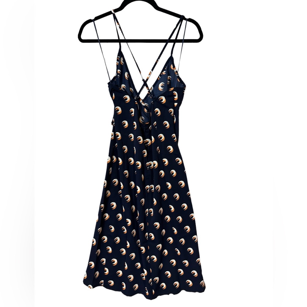 Sugarlips Printed Surplice Midi Dress Size Small Navy/Tan/Nude Moon Print, NWT - Picture 6 of 8